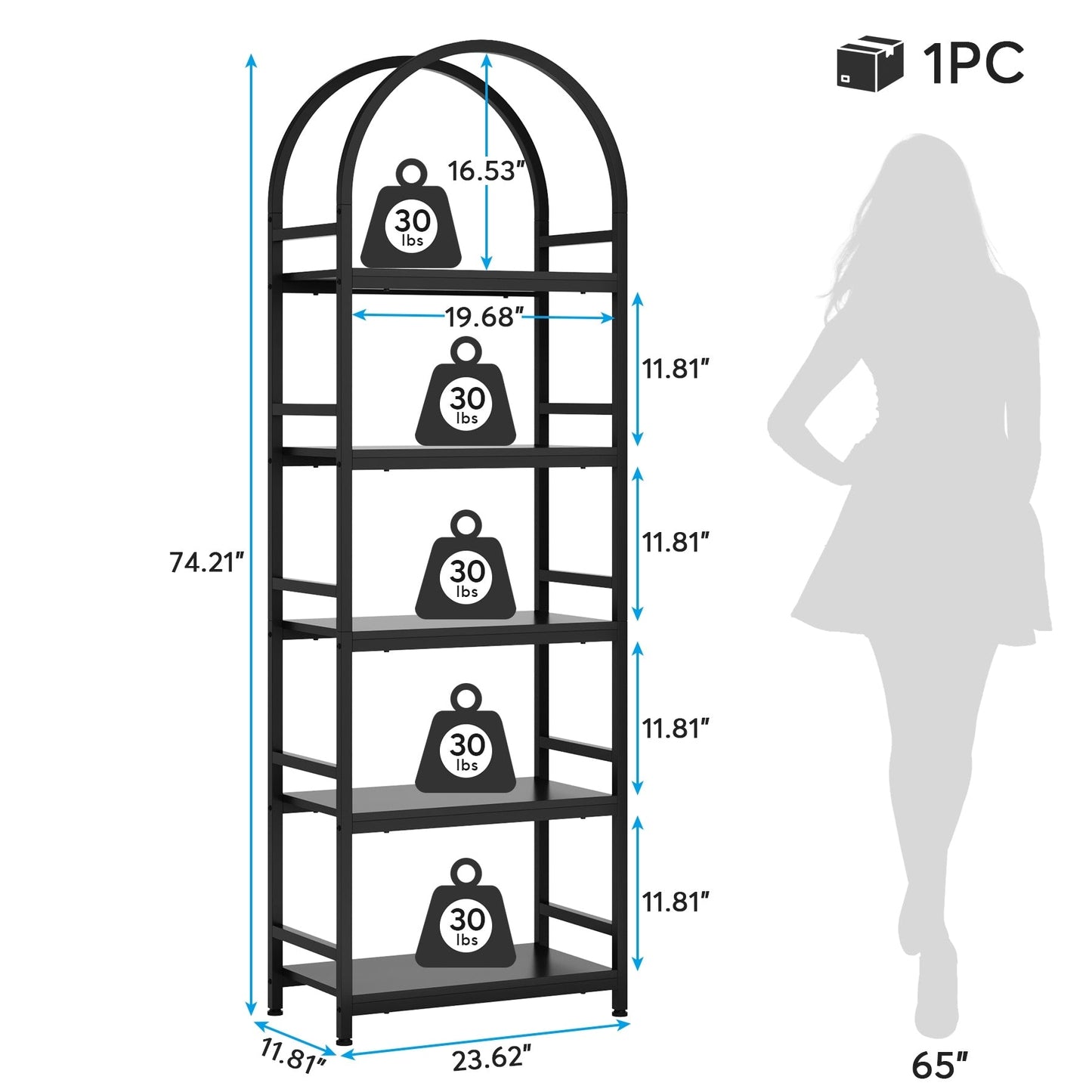 Open Bookshelf, Industrial Bookcase Storage Shelves with Metal Frame