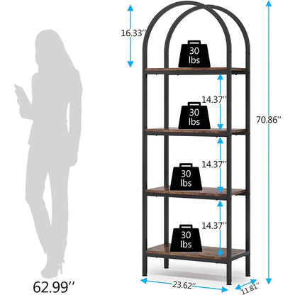 Open Bookshelf, Industrial Bookcase Storage Shelves with Metal Frame