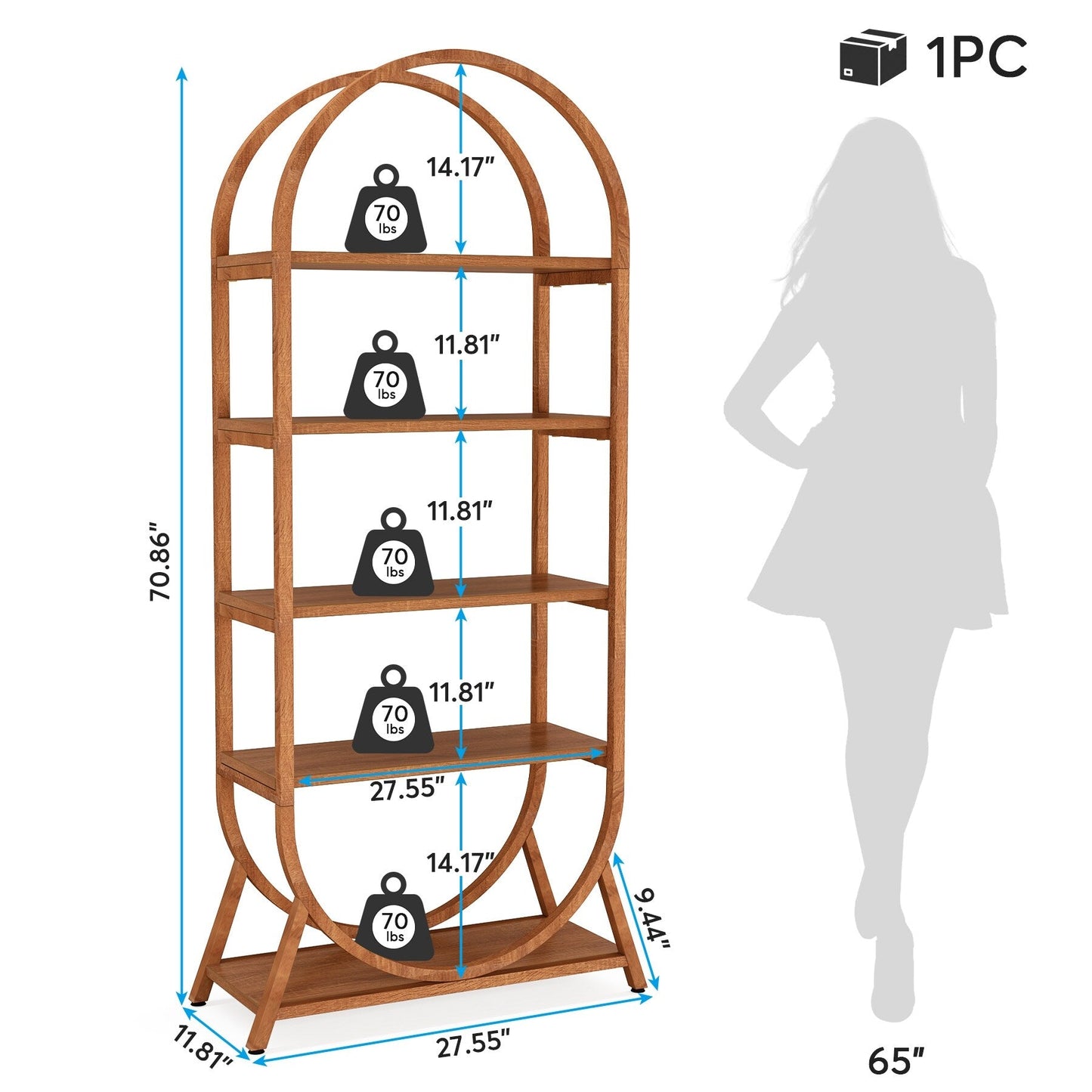 Open Bookshelf, Industrial Bookcase Storage Shelves with Metal Frame