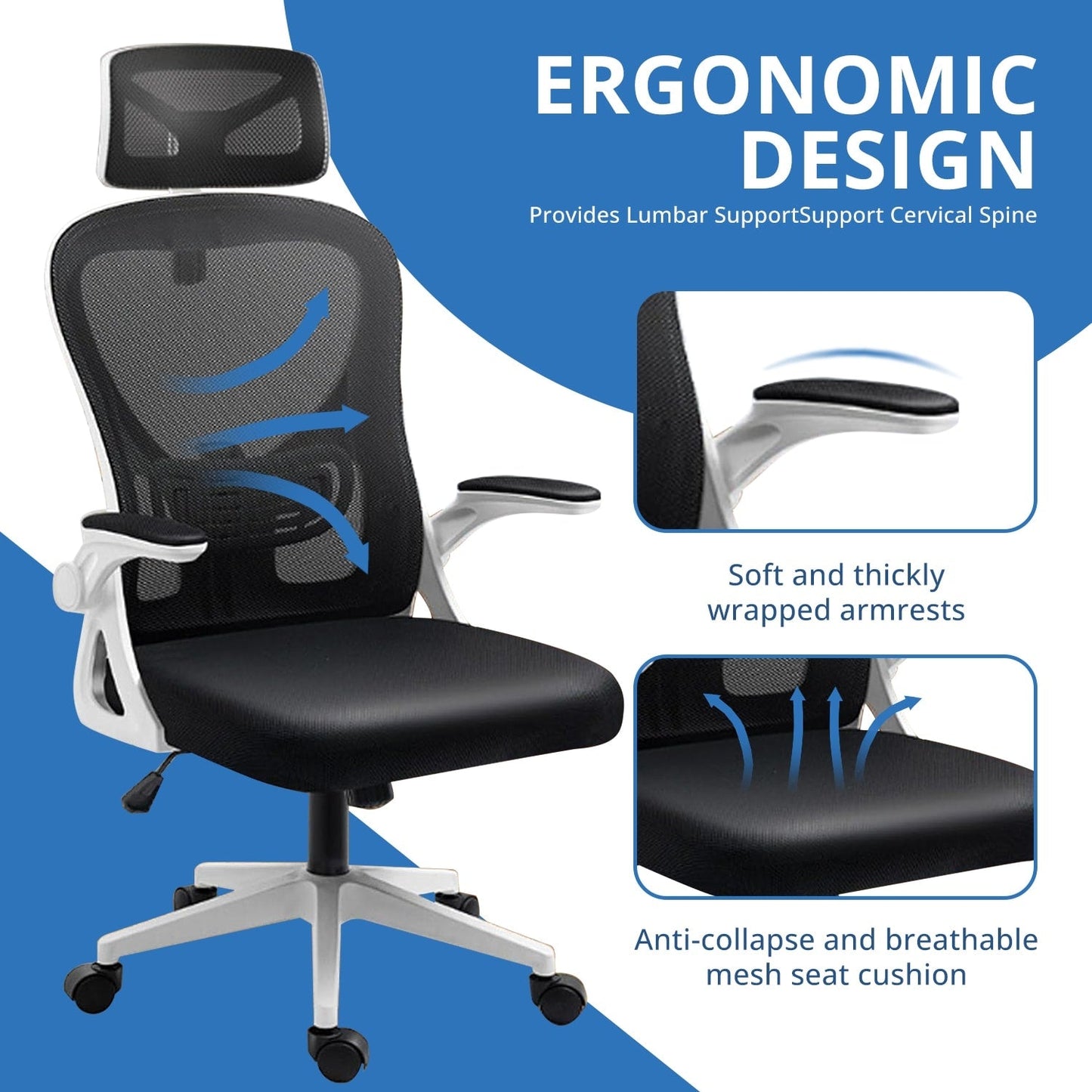 Ergonomic Mesh Office Chair, High Back Desk Chair with Armrests, Lumbar Support, Swivel Computer Task Chair
