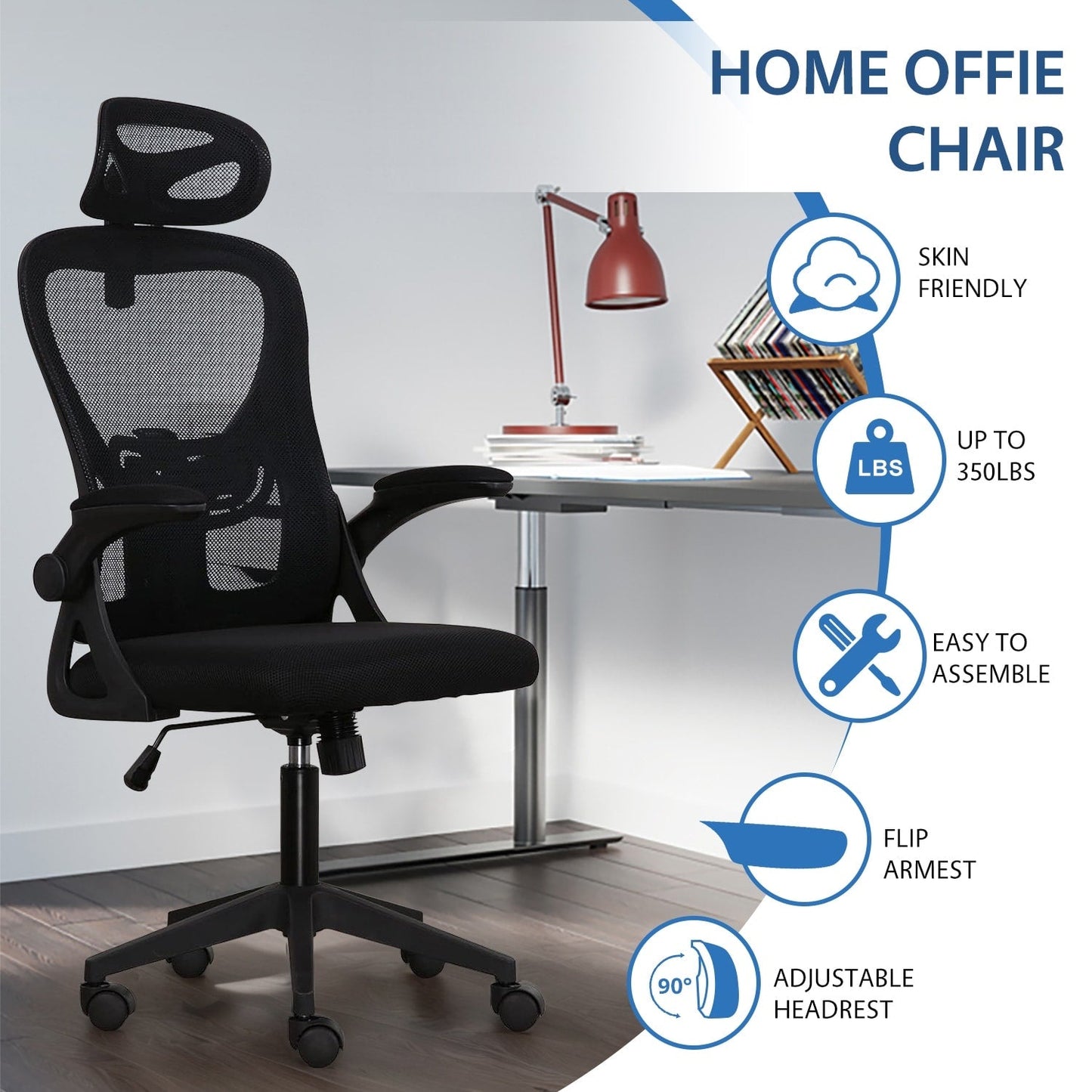 Ergonomic Mesh Office Chair, High Back Desk Chair with Armrests, Lumbar Support, Swivel Computer Task Chair