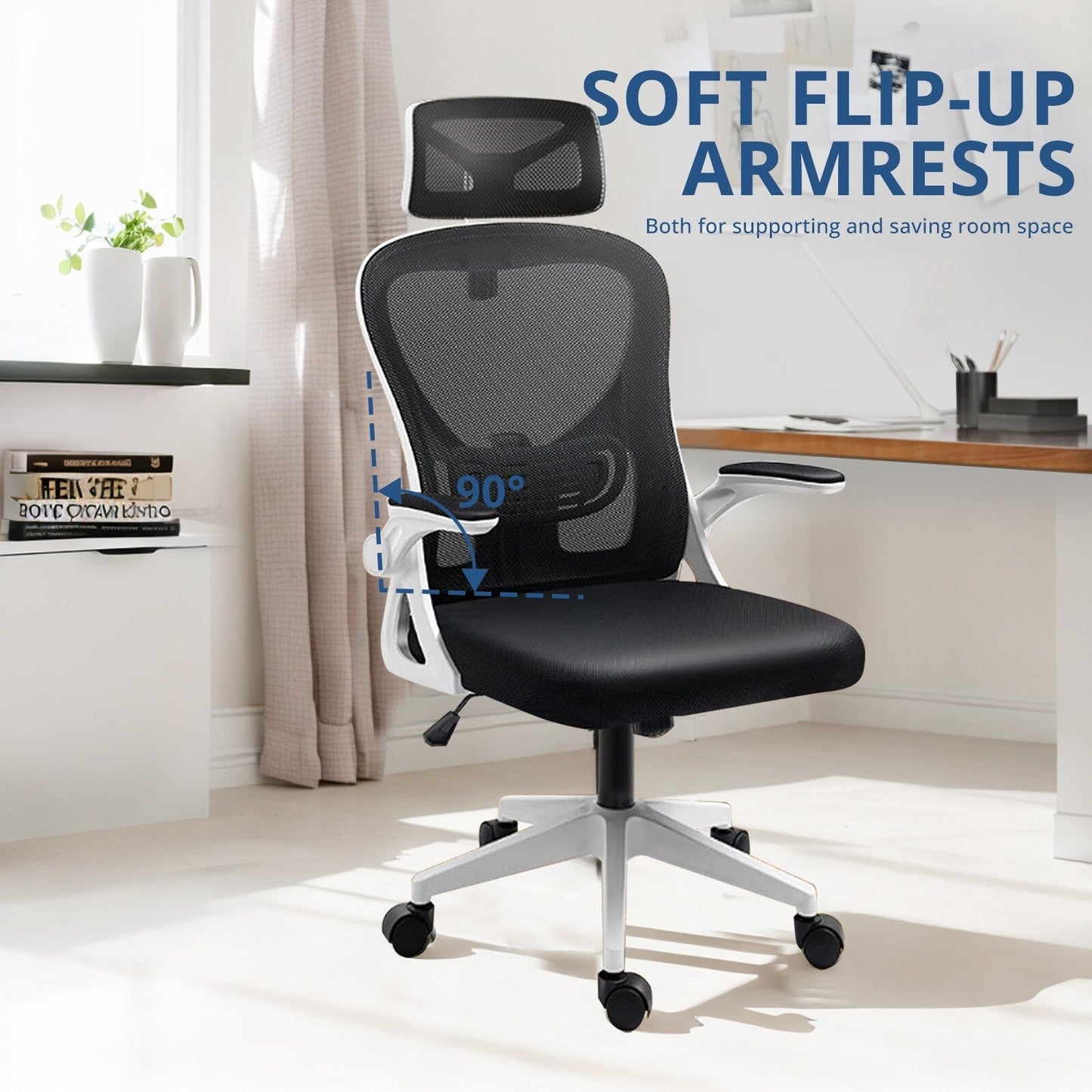 Ergonomic Mesh Office Chair, High Back Desk Chair with Armrests, Lumbar Support, Swivel Computer Task Chair