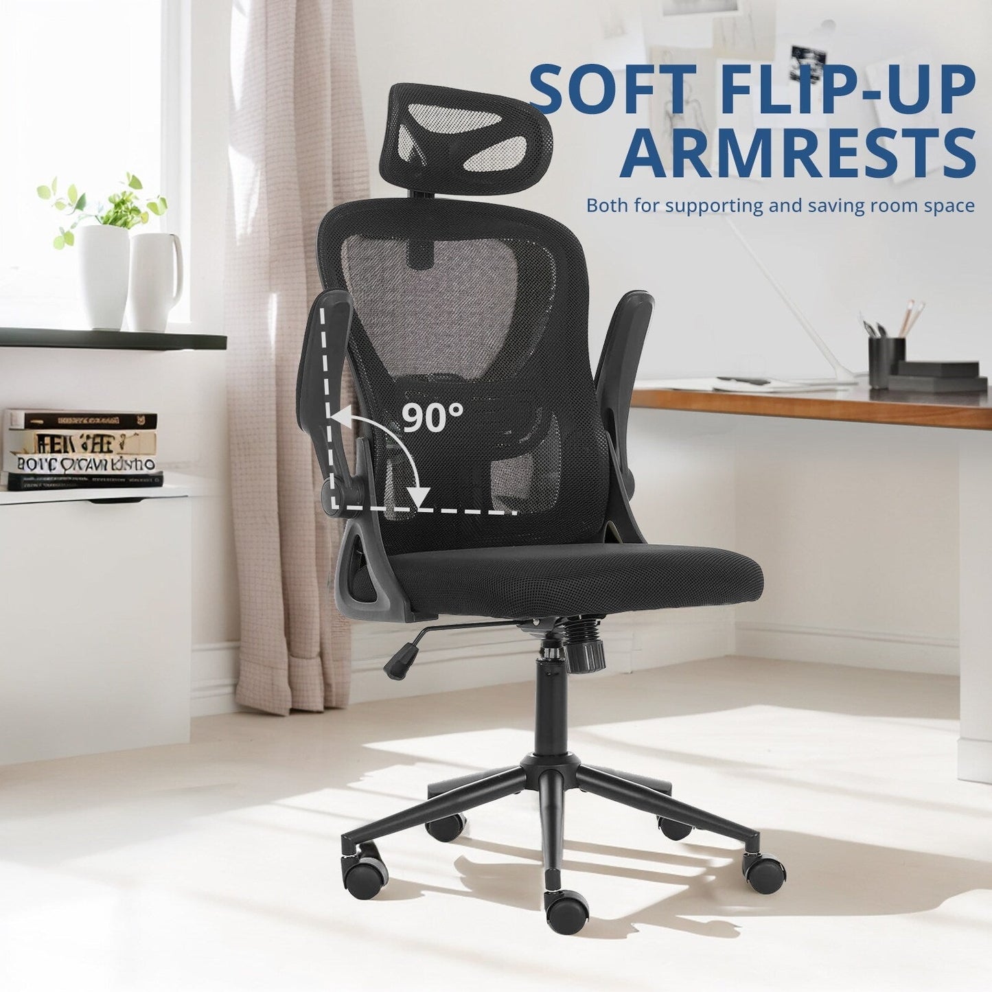Ergonomic Mesh Office Chair, High Back Desk Chair with Armrests, Lumbar Support, Swivel Computer Task Chair
