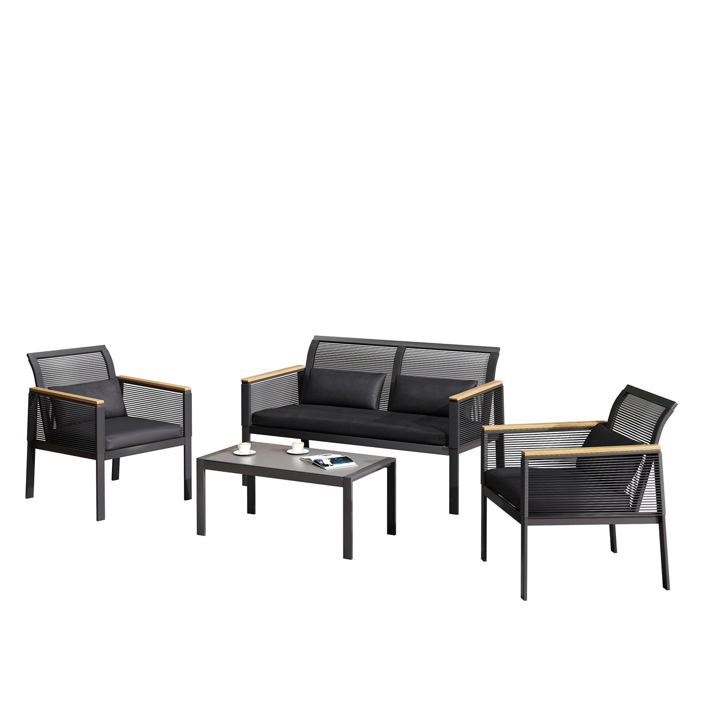 4-pc. Black Wicker Cord Patio Conversation Set