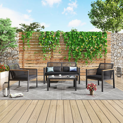 4-pc. Black Wicker Cord Patio Conversation Set