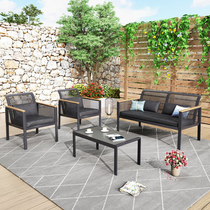 4-pc. Black Wicker Cord Patio Conversation Set