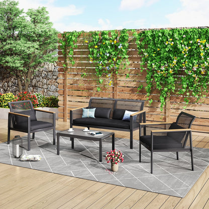 4-pc. Black Wicker Cord Patio Conversation Set
