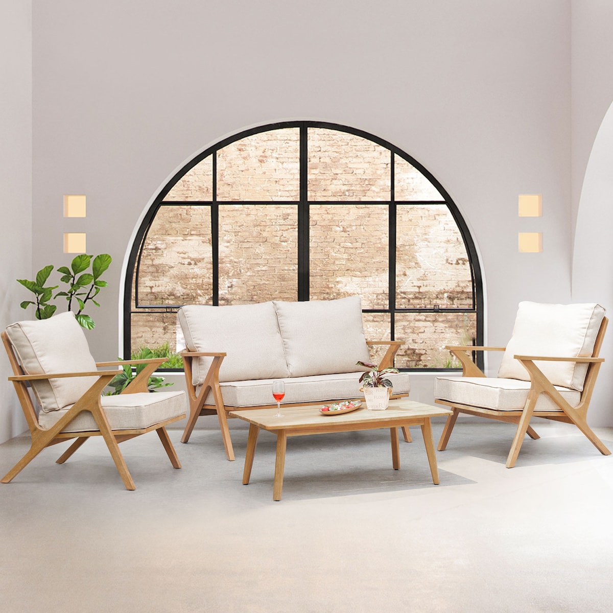 4-piece Patio Set, Outdoor Seating Sofa Set with Cushions & Back Pillow, Outdoor Conversation Set with Coffee Table