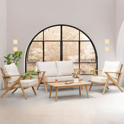 4-piece Patio Set, Outdoor Seating Sofa Set with Cushions & Back Pillow, Outdoor Conversation Set with Coffee Table