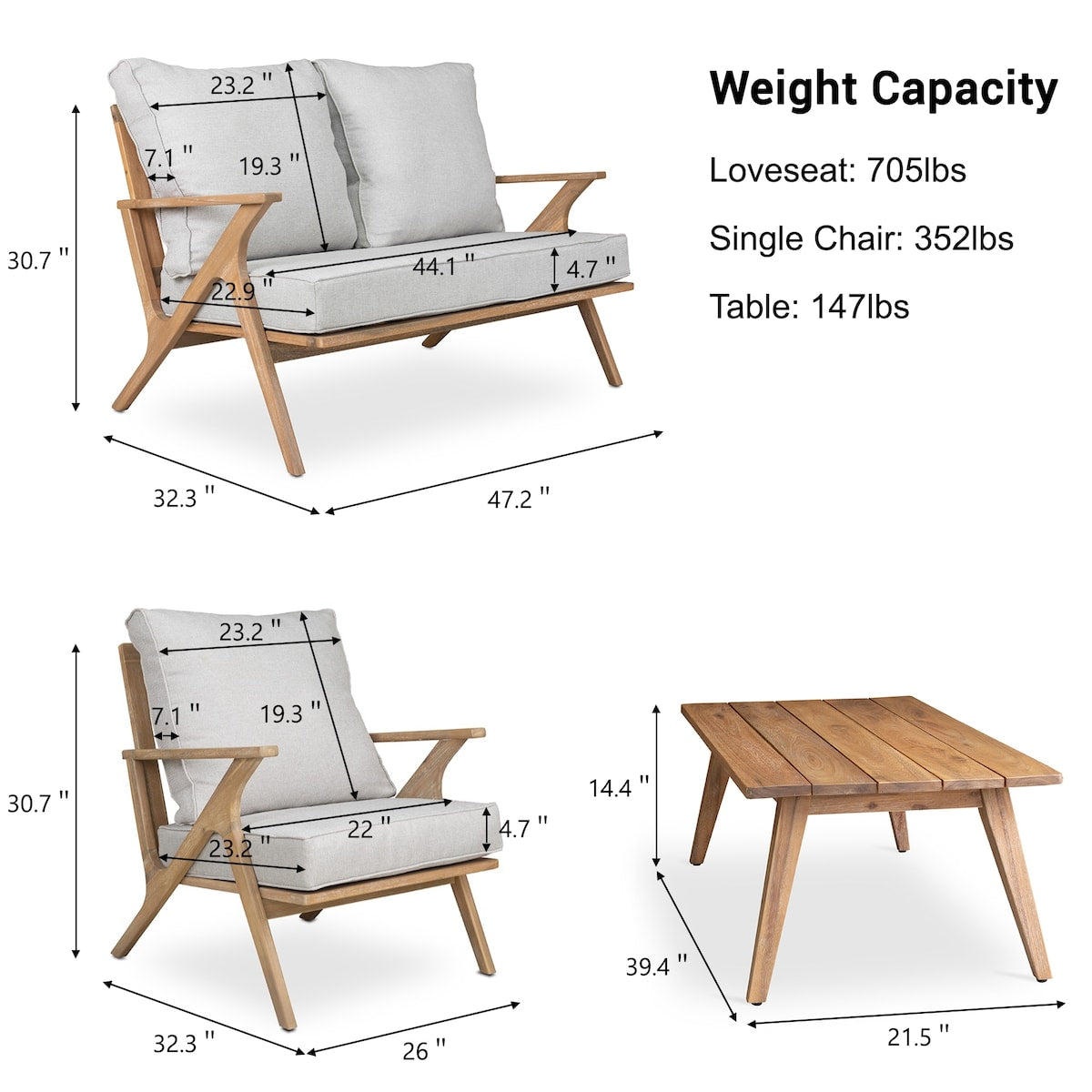 4-piece Patio Set, Outdoor Seating Sofa Set with Cushions & Back Pillow, Outdoor Conversation Set with Coffee Table