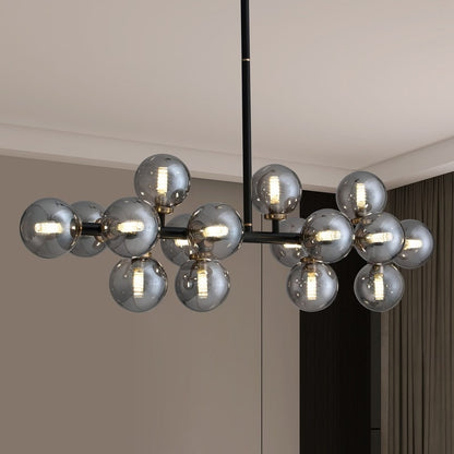 40 in. Linear Mid Century Modern Chandelier 16-Light Gold Brass Sputnik Pendant Light with Frosted Glass Globe for Dining Room