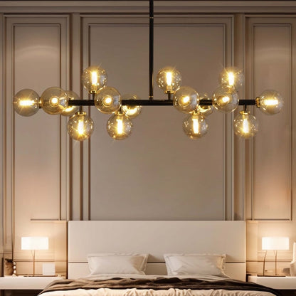 40 in. Linear Mid Century Modern Chandelier 16-Light Gold Brass Sputnik Pendant Light with Frosted Glass Globe for Dining Room