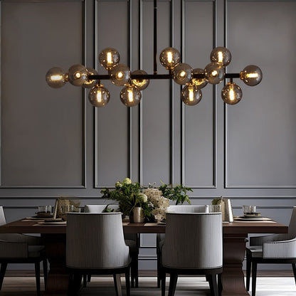 40 in. Linear Mid Century Modern Chandelier 16-Light Gold Brass Sputnik Pendant Light with Frosted Glass Globe for Dining Room