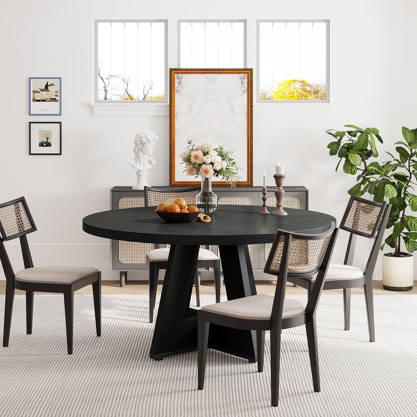47 Round Dining Table for 4, Farmhouse Kitchen Table Small Dinner Table Wood Kitchen Table for Dining Room Living Room