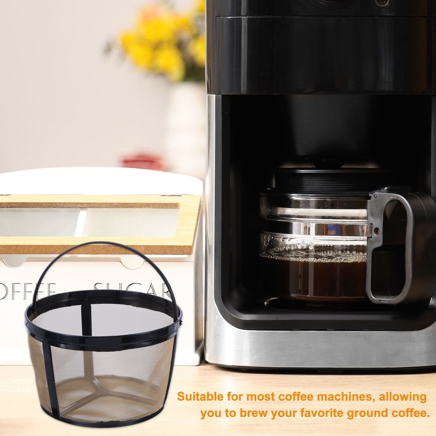 4Pcs Coffee Filter Basket, Filter Replacement with Mesh Bottom, Gold