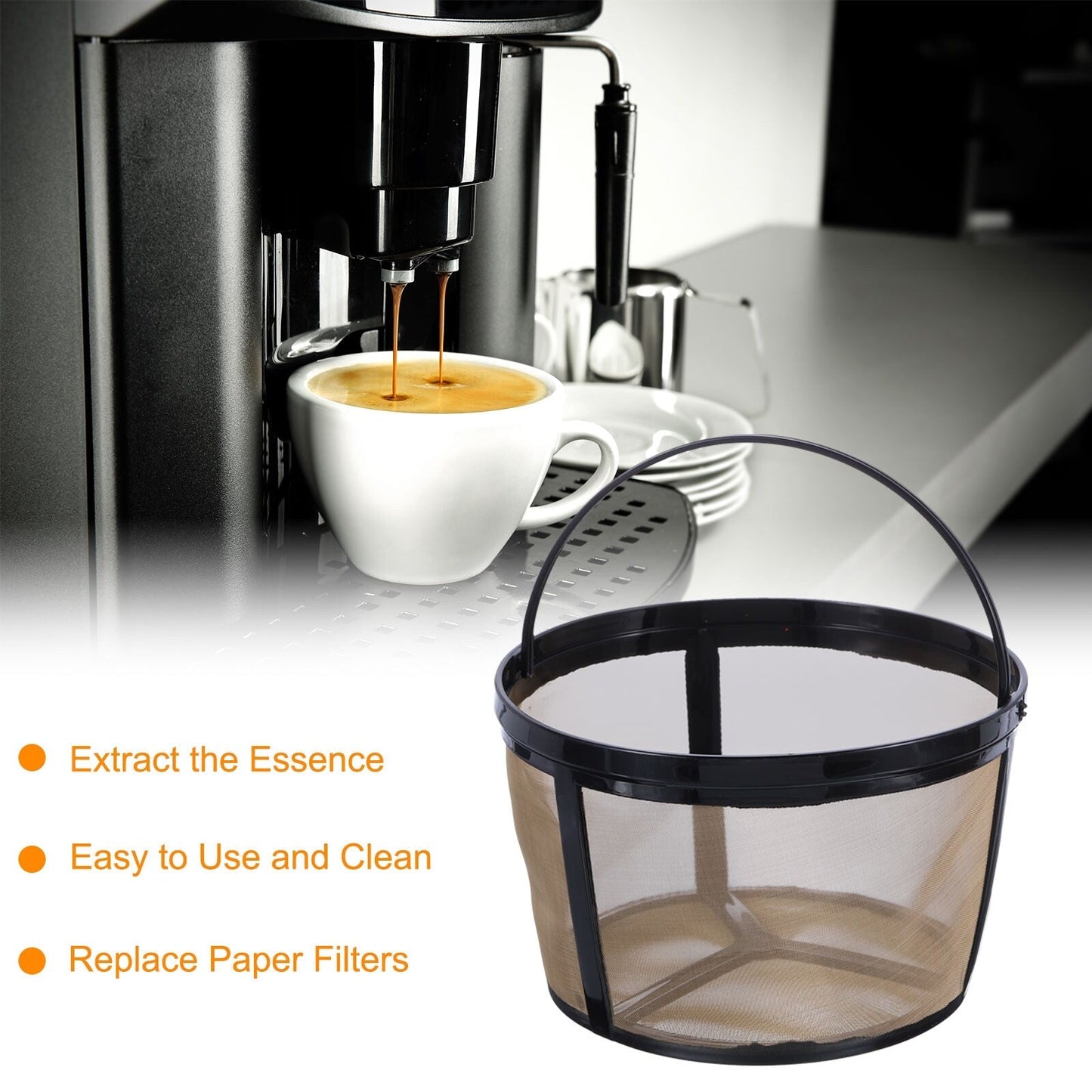 4Pcs Coffee Filter Basket, Filter Replacement with Mesh Bottom, Gold