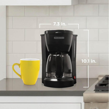 5-Cup Compact Coffee Maker, Drip-Free Carafe, Black