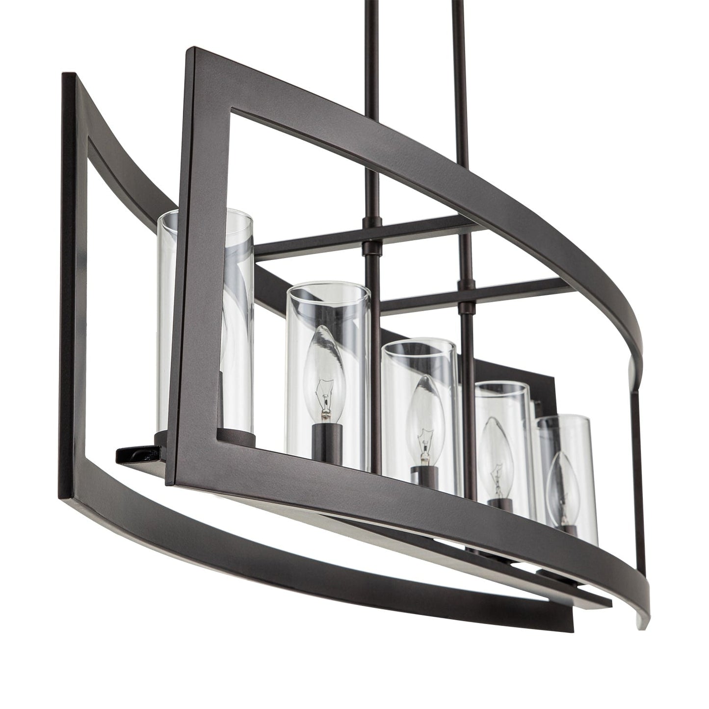 5-Light Modern Industrial Linear Chandelier for Dining Room Farmhouse Cylinder Clear Glass Chandelier Kitchen Island Lights