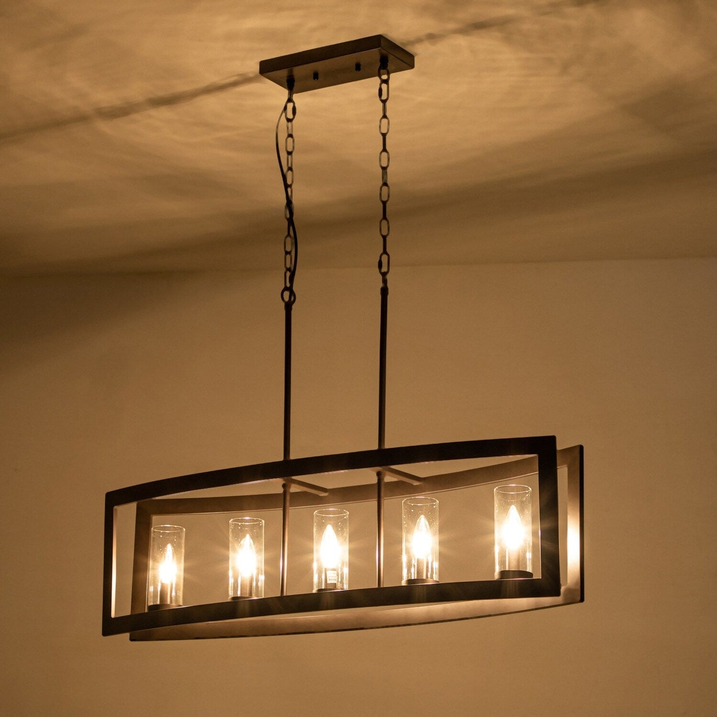 5-Light Modern Industrial Linear Chandelier for Dining Room Farmhouse Cylinder Clear Glass Chandelier Kitchen Island Lights
