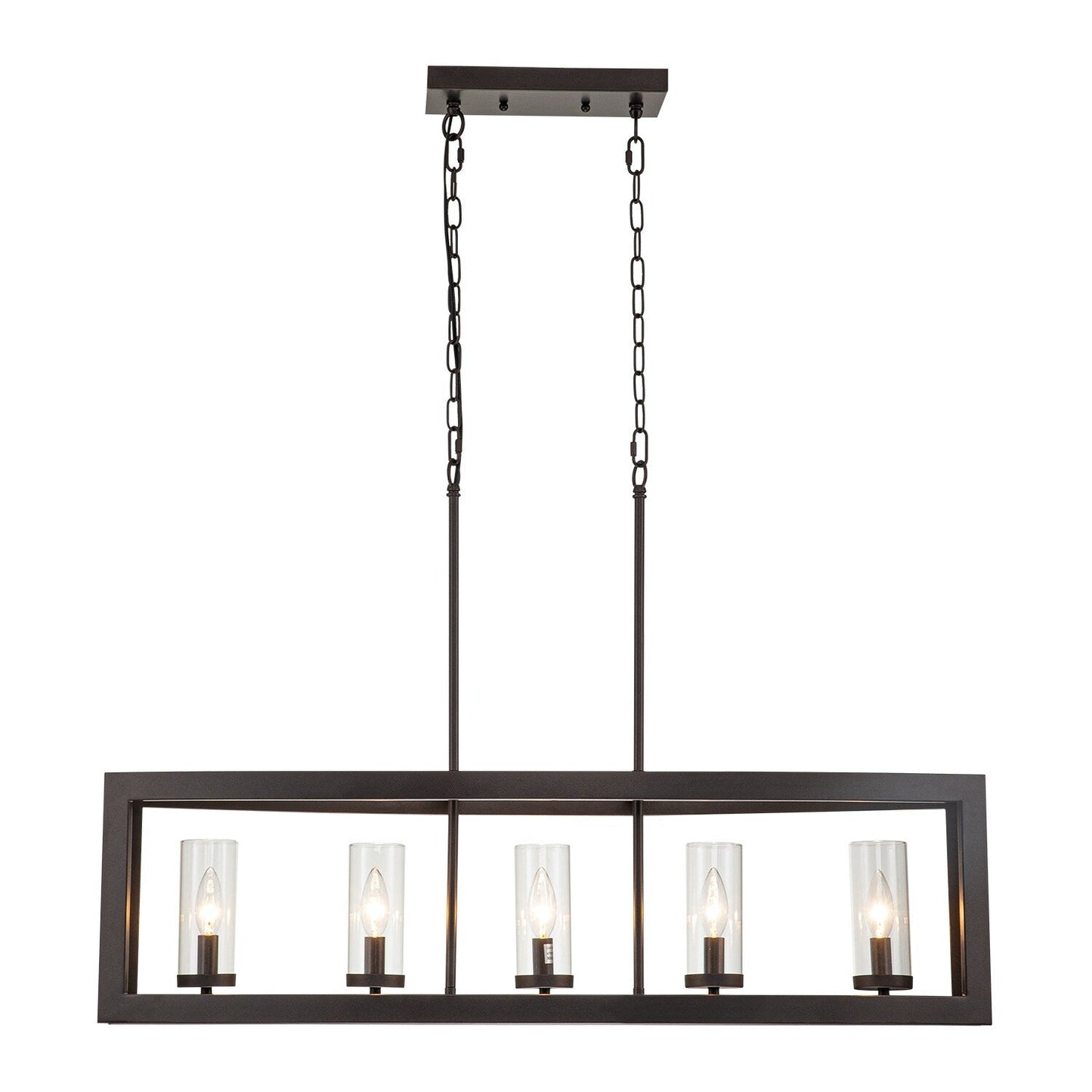 5-Light Modern Industrial Linear Chandelier for Dining Room Farmhouse Cylinder Clear Glass Chandelier Kitchen Island Lights