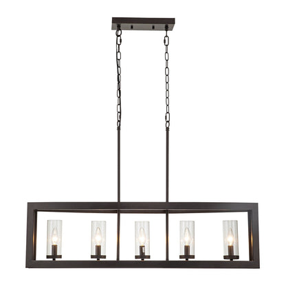 5-Light Modern Industrial Linear Chandelier for Dining Room Farmhouse Cylinder Clear Glass Chandelier Kitchen Island Lights