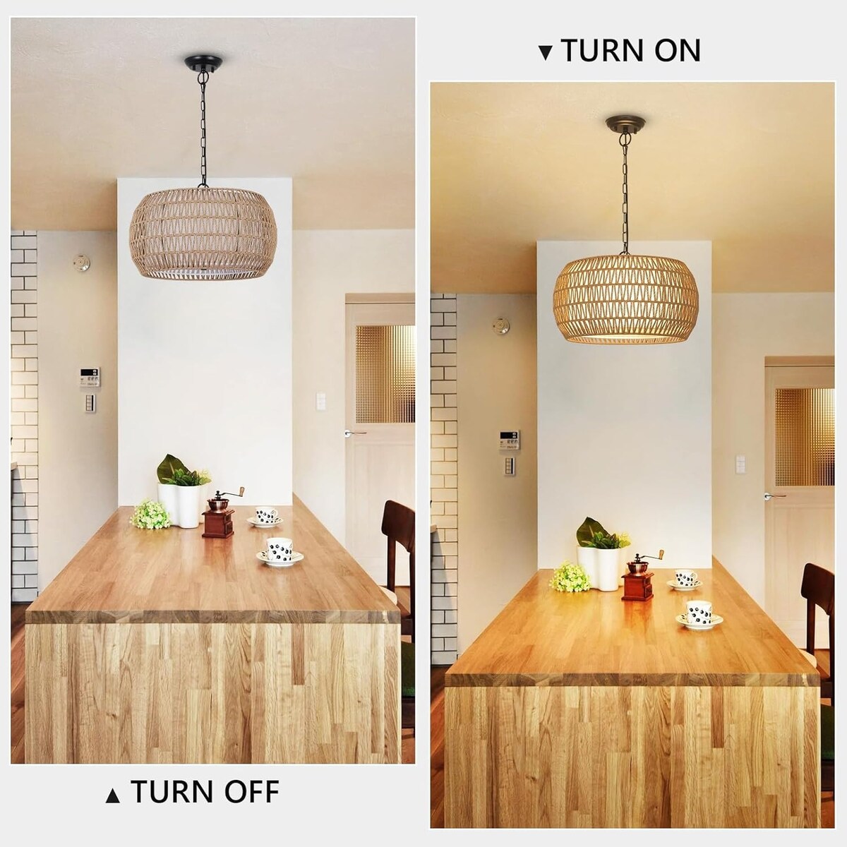 5-Lights Rattan Farmhouse Chandelier
