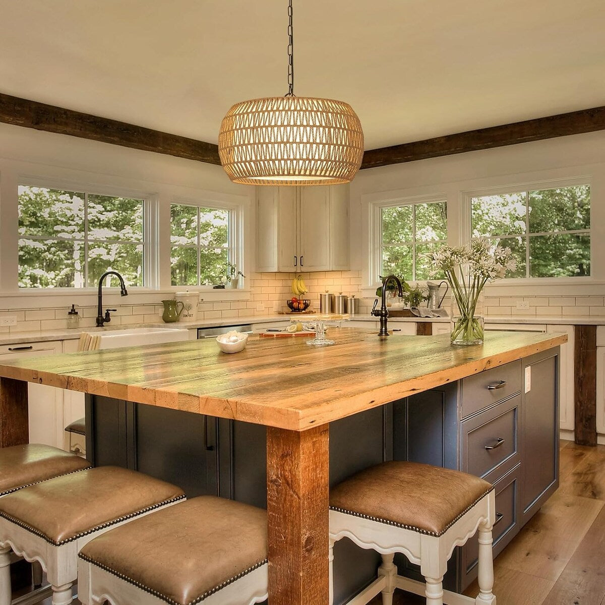 5-Lights Rattan Farmhouse Chandelier