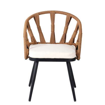5 Pcs Outdoor Dining Table and Chairs Set, Patio Furniture Sets with PE Rattan Chairs and Rectangular Wood Table
