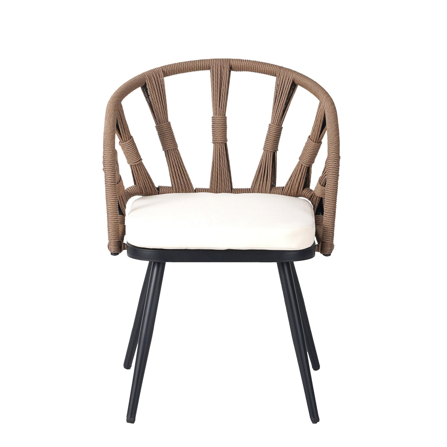 5 Pcs Outdoor Dining Table and Chairs Set, Patio Furniture Sets with PE Rattan Chairs and Rectangular Wood Table