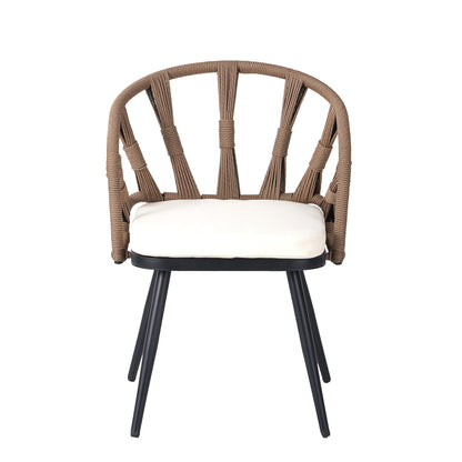 5 Pcs Outdoor Dining Table and Chairs Set, Patio Furniture Sets with PE Rattan Chairs and Rectangular Wood Table