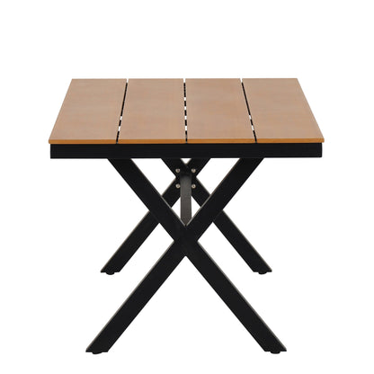 5 Pcs Outdoor Dining Table and Chairs Set, Patio Furniture Sets with PE Rattan Chairs and Rectangular Wood Table