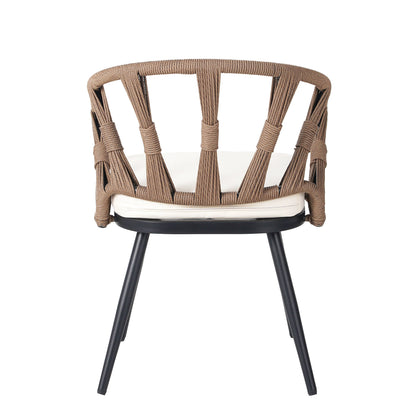 5 Pcs Outdoor Dining Table and Chairs Set, Patio Furniture Sets with PE Rattan Chairs and Rectangular Wood Table