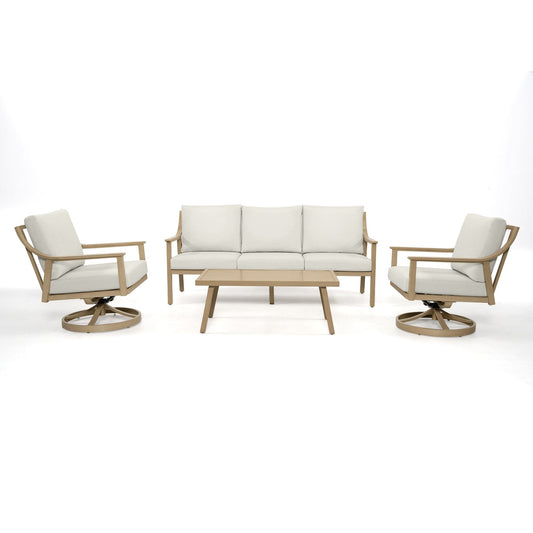 5-Person Aluminum Patio Conversation Set with Swivel Chairs, Coffee Table and Cushions