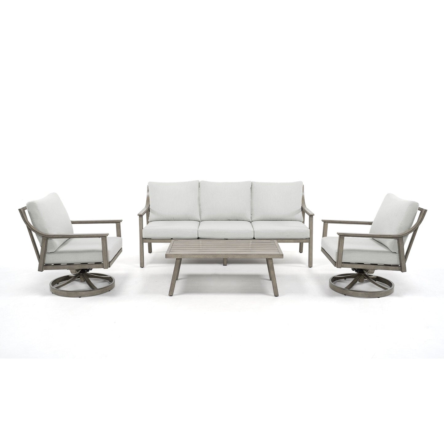 5-Person Aluminum Patio Conversation Set with Swivel Chairs, Coffee Table and Cushions