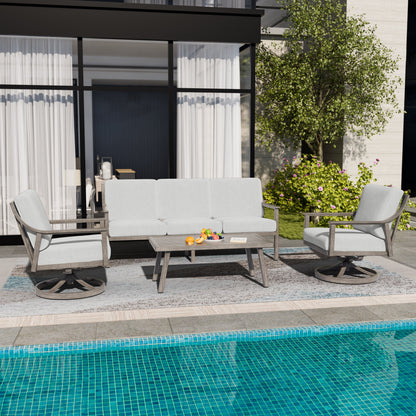 5-Person Aluminum Patio Conversation Set with Swivel Chairs, Coffee Table and Cushions