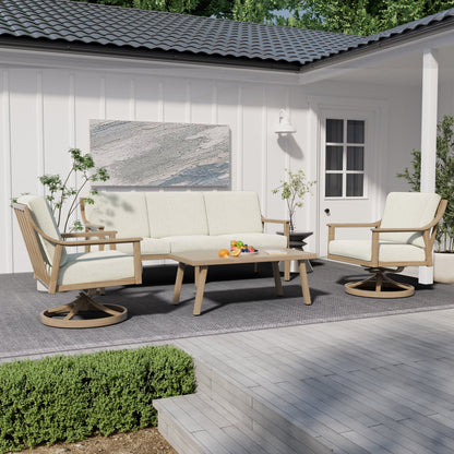 5-Person Aluminum Patio Conversation Set with Swivel Chairs, Coffee Table and Cushions