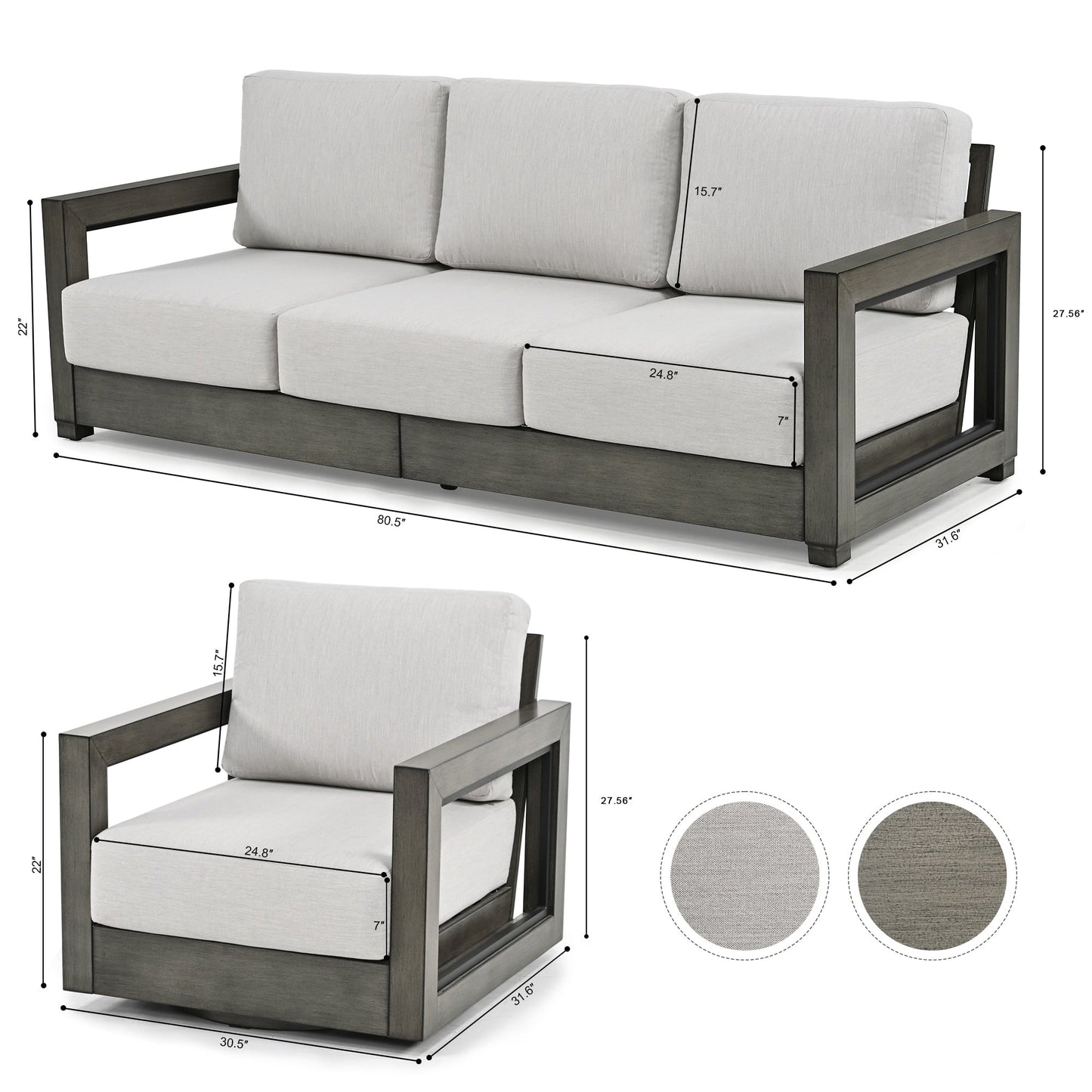 5-Person Aluminum Patio Conversation Set with Swivel Chairs, Hand-painted Frame and Cushions