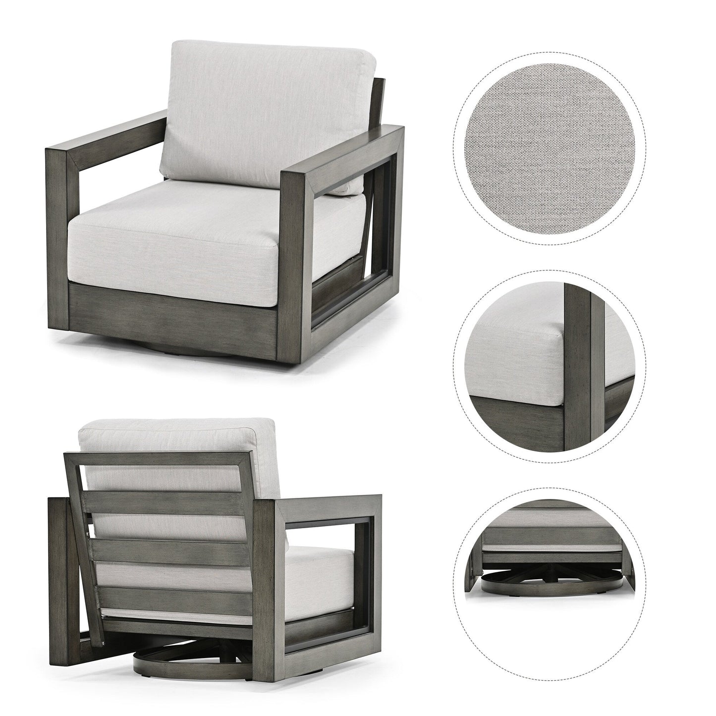 5-Person Aluminum Patio Conversation Set with Swivel Chairs, Hand-painted Frame and Cushions