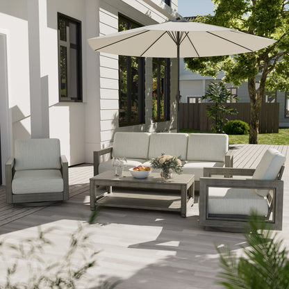 5-Person Aluminum Patio Conversation Set with Swivel Chairs, Hand-painted Frame and Cushions