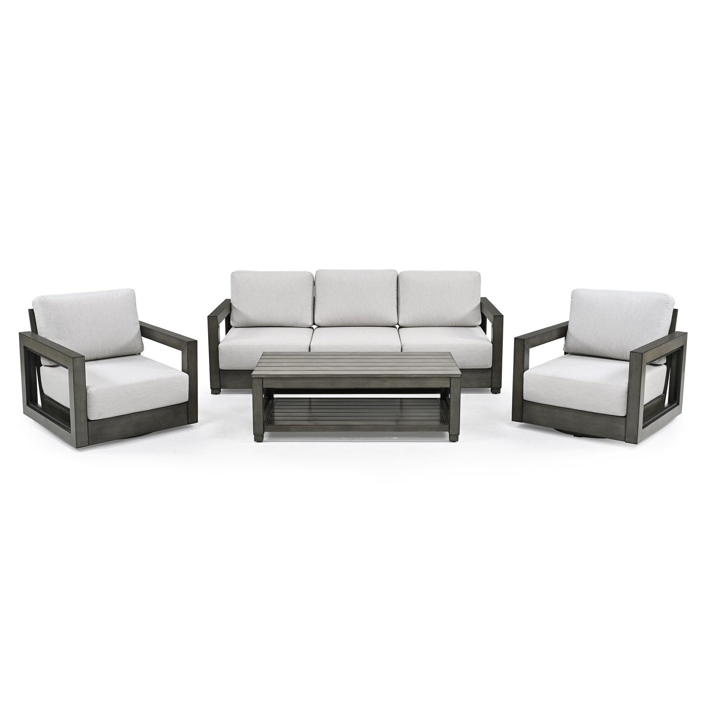 5-Person Aluminum Patio Conversation Set with Swivel Chairs, Hand-painted Frame and Cushions