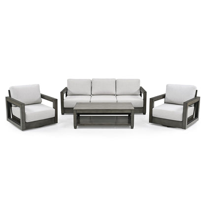 5-Person Aluminum Patio Conversation Set with Swivel Chairs, Hand-painted Frame and Cushions