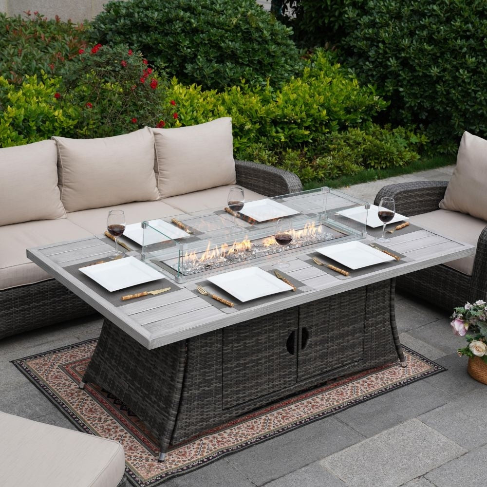 5-Piece Outdoor Wicker Sofa Set with Aluminum Firepit Table
