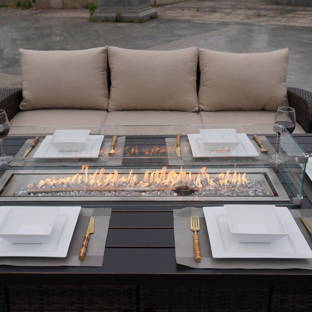5-Piece Outdoor Wicker Sofa Set with Aluminum Firepit Table