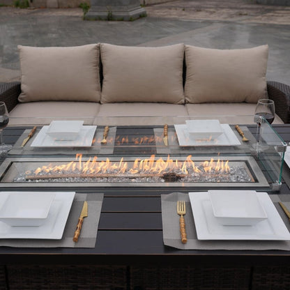 5-Piece Outdoor Wicker Sofa Set with Aluminum Firepit Table