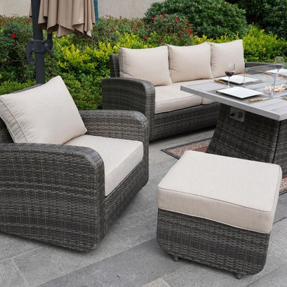 5-Piece Outdoor Wicker Sofa Set with Aluminum Firepit Table