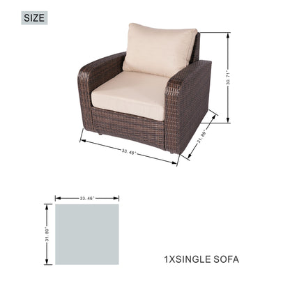 5-Piece Outdoor Wicker Sofa Set with Aluminum Firepit Table