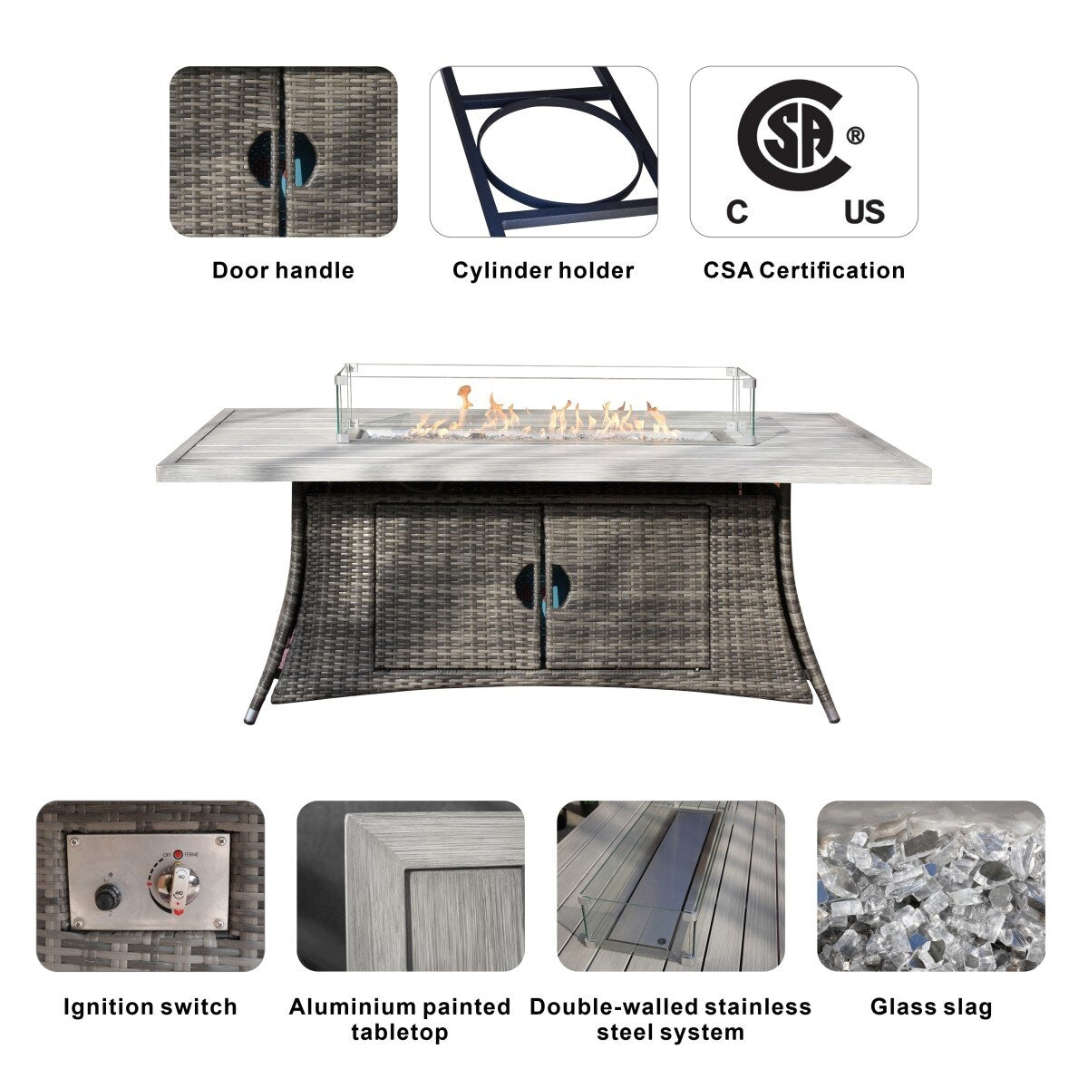 5-Piece Outdoor Wicker Sofa Set with Aluminum Firepit Table