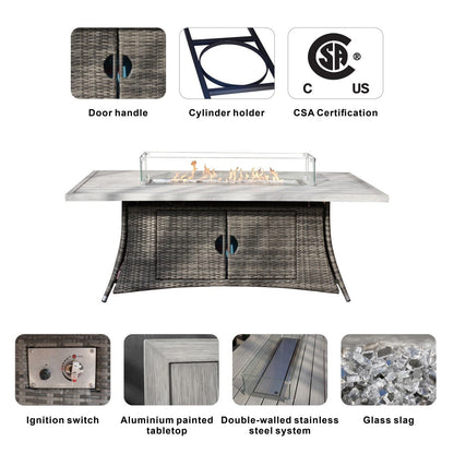 5-Piece Outdoor Wicker Sofa Set with Aluminum Firepit Table