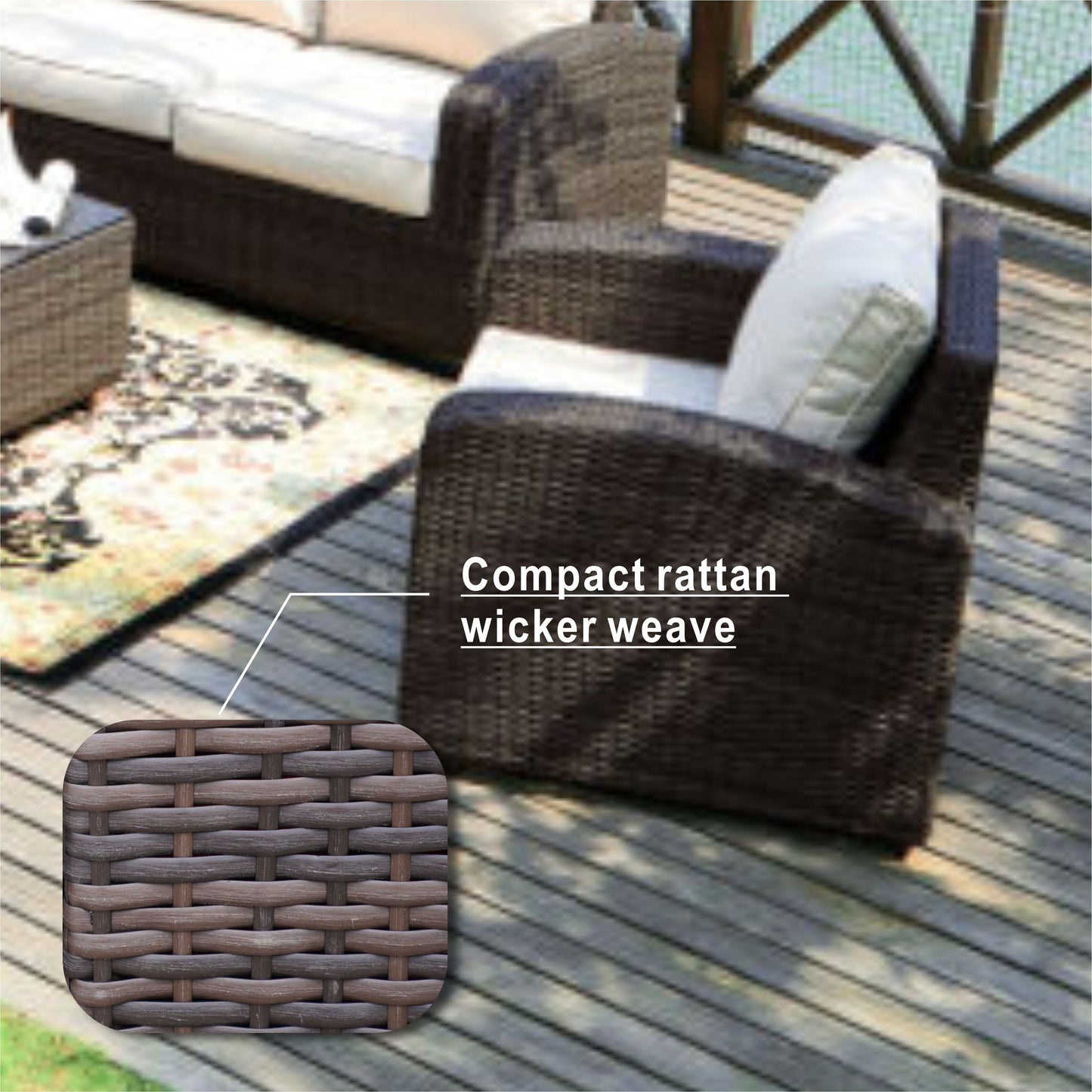 5-Piece Outdoor Wicker Sofa Set with Aluminum Firepit Table