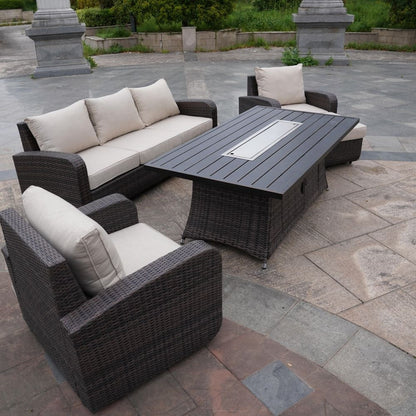 5-Piece Outdoor Wicker Sofa Set with Aluminum Firepit Table